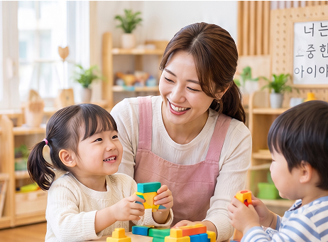 아이와 놀아주는 보육교사