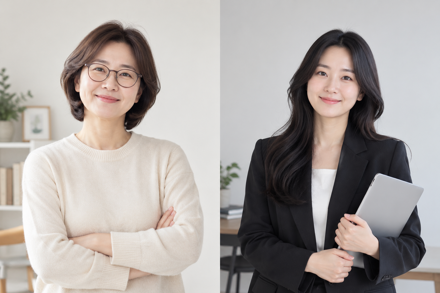아이와 함께 웃고 있는 학습자