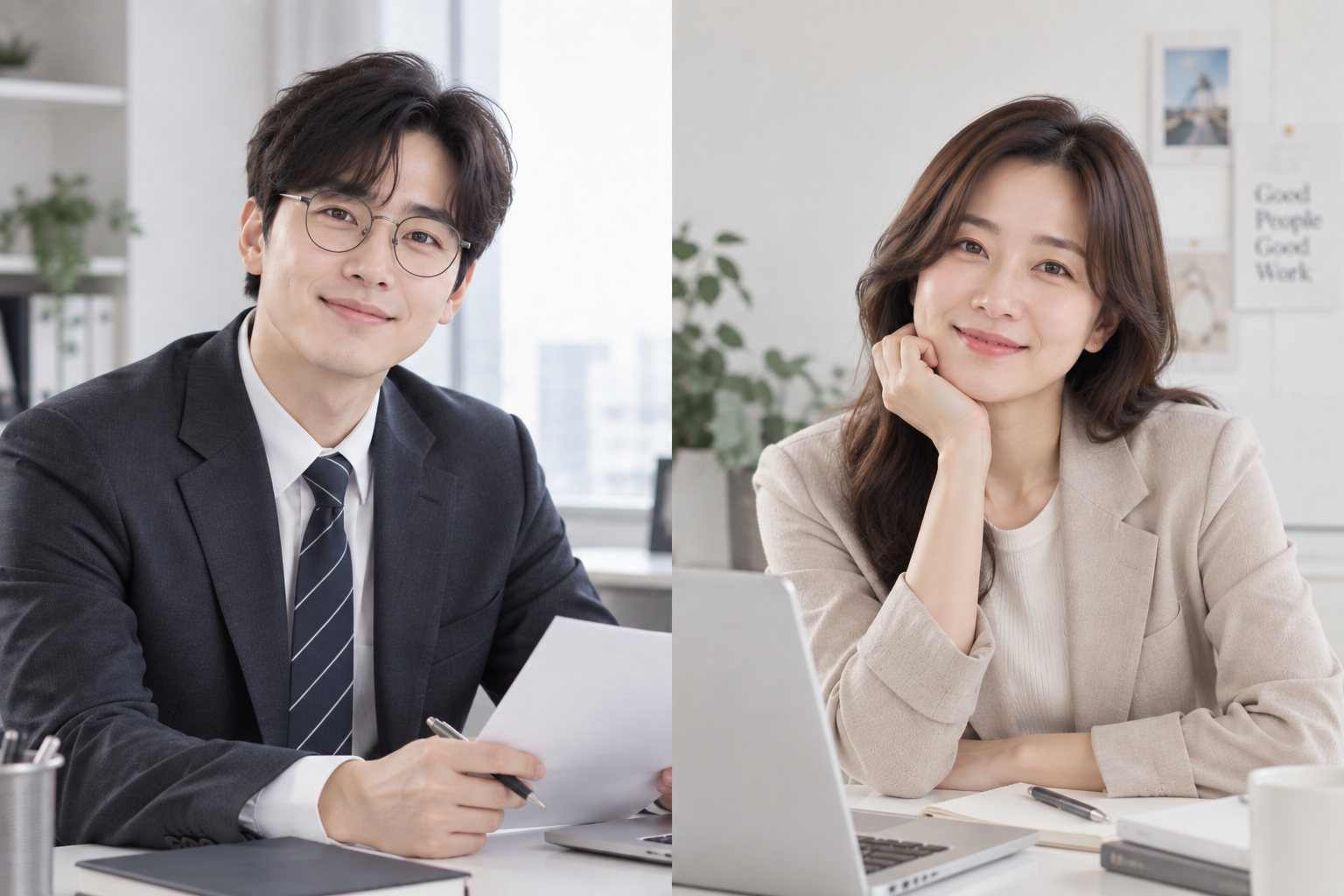 아이와 함께 웃고 있는 학습자