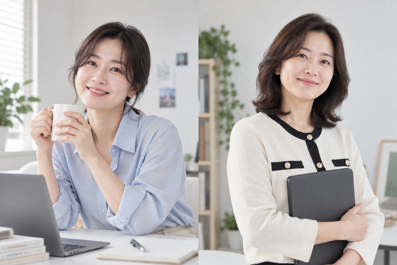 아이와 함께 웃고 있는 학습자